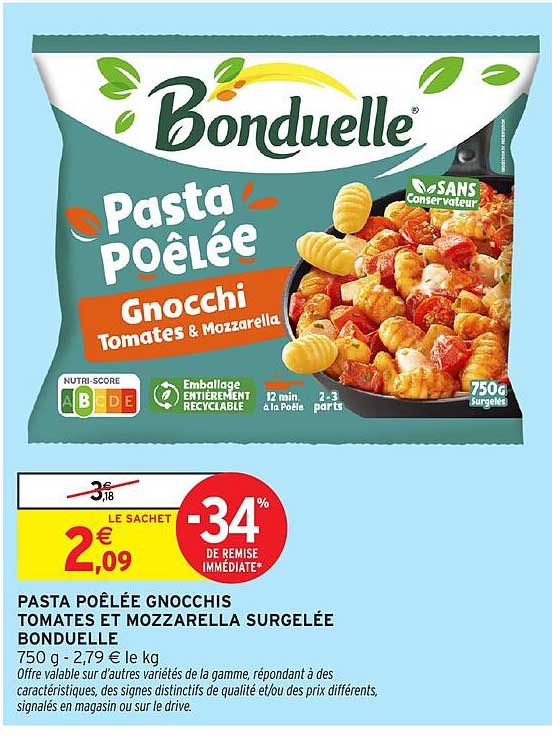 PASTA POÊLÉE GNOCCHIS TOMATES ET MOZARELLA SURGELÉE BONDUELLE 750 g