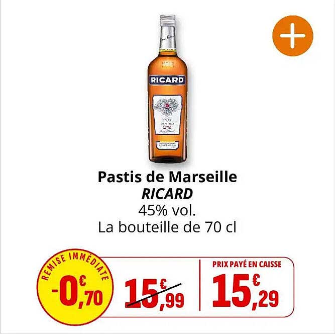 Pastis de Marseille RICARD 45% vol. La bouteille de 70 cl