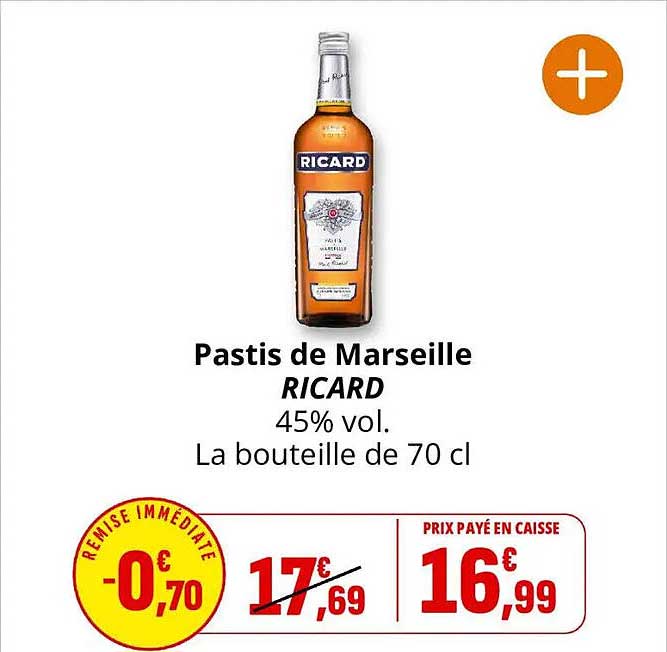 Pastis de Marseille RICARD 45% vol. La bouteille de 70 cl