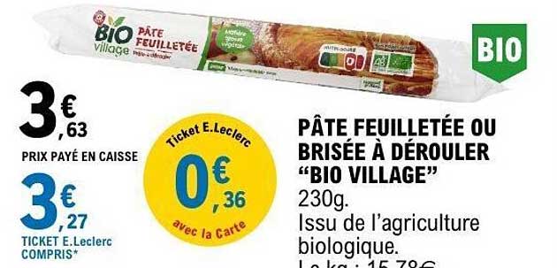 PÂTE FEUILLETÉE OU BRISÉE À DÉROULER “BIO VILLAGE”