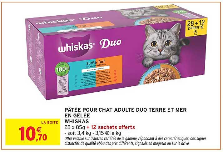 PÂTÉE POUR CHAT ADULTE DUO TERRE ET MER EN GELEE WHISKAS