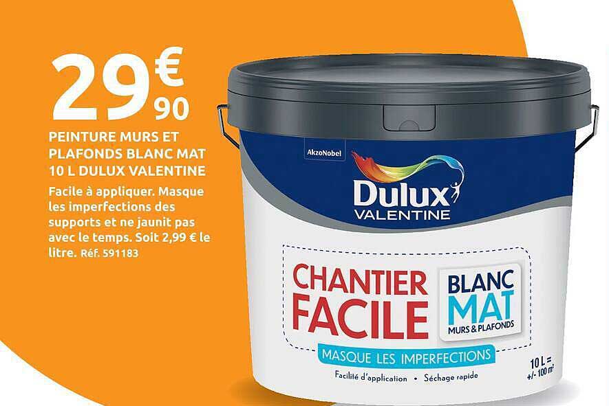 PEINTURE MURS ET PLAFONDS BLANC MAT 10 L DULUX VALENTINE