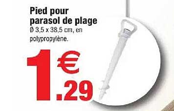 Pied pour parasol de plage Ø 3,5 x 38,5 cm, en polypropylène.