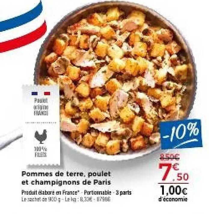 Pommes de terre, poulet et champignons de Paris