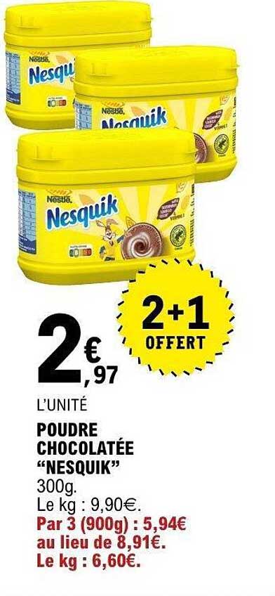 POUDRE CHOCOLATÉE «NESQUIK» 300g. 2+1 OFFERT