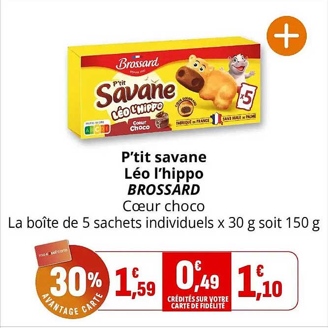 P’tit savane Léo l’hippo BROSSARD Cœur choco La boîte de 5 sachets individuels x 30 g soit 150 g