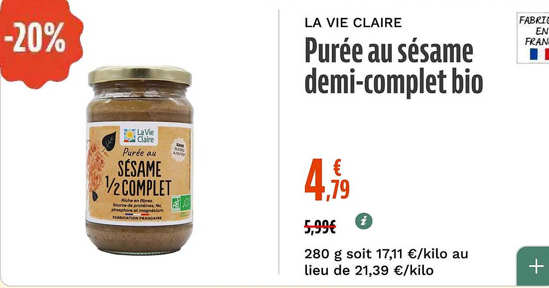 Purée au sésame demi-complet bio