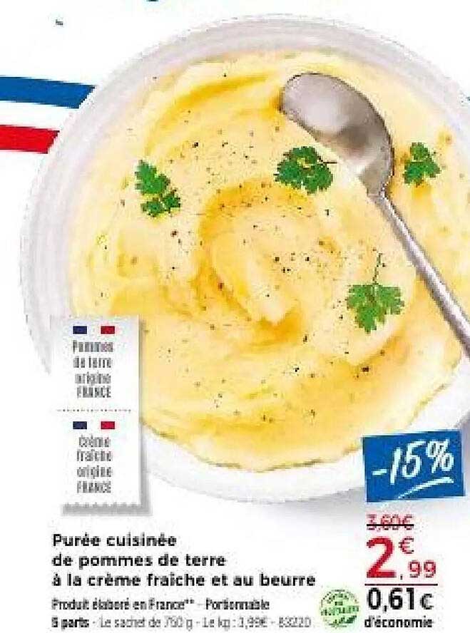 Purée cuisinée de pommes de terre à la crème fraîche et au beurre
