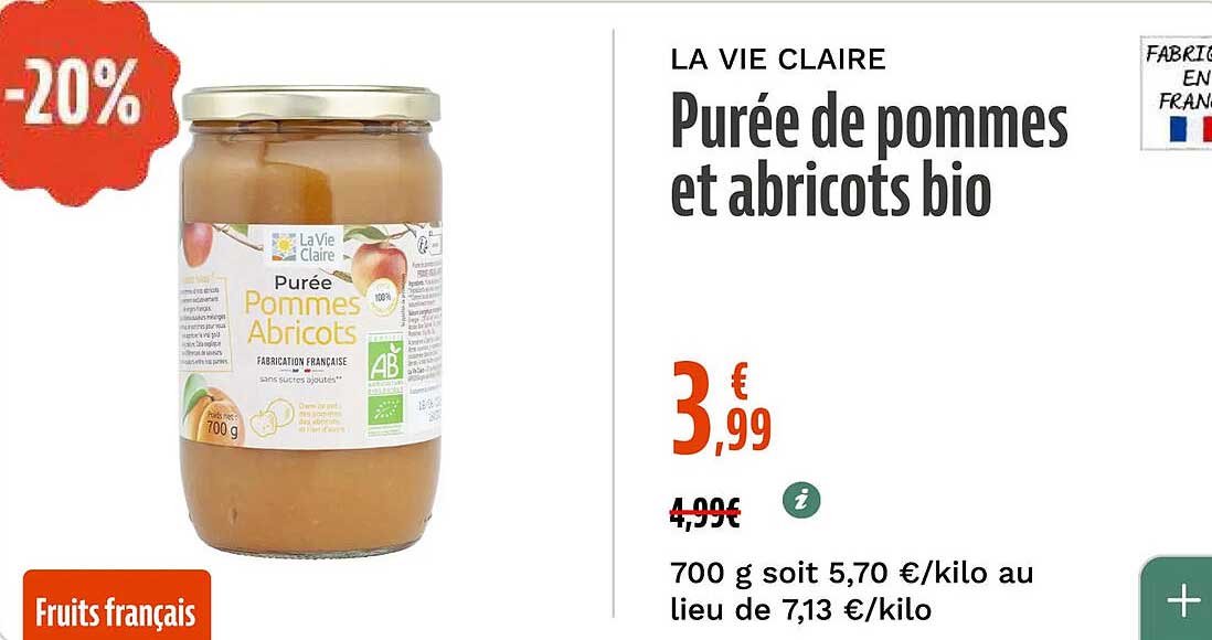 Purée de pommes et abricots bio