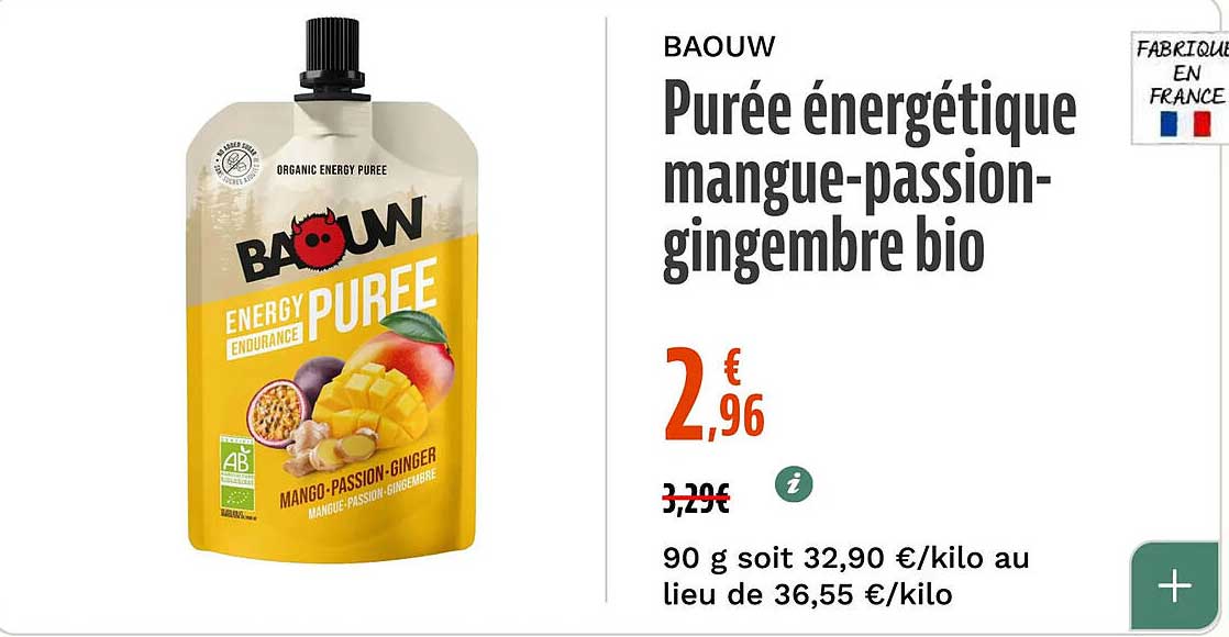 Purée énergétique mangue-passion-gingembre bio
