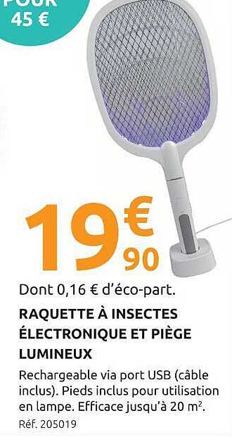 RAQUETTE À INSECTES ÉLECTRONIQUE ET PIÈGE LUMINEUX