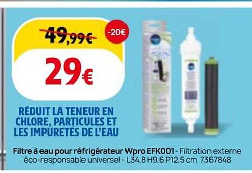 RÉDUIT LA TENEUR EN CHLORE, PARTICULES ET LES IMPURETÉS DE L’EAU