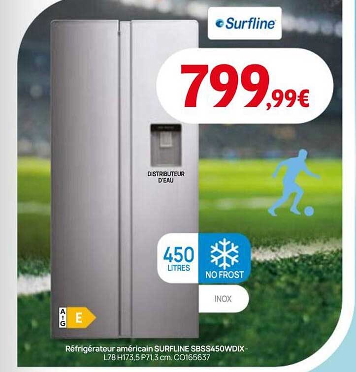 Réfrigérateur américain SURFLINE SBSS450WDIX - L78 H173,5 P71,3 cm. CO165637