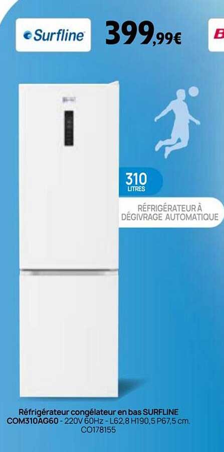 Réfrigérateur congélateur en bas SURFLINE COM310AG60 - 220V 60Hz - L62,8 H190,5 P67,5 cm. C0178155