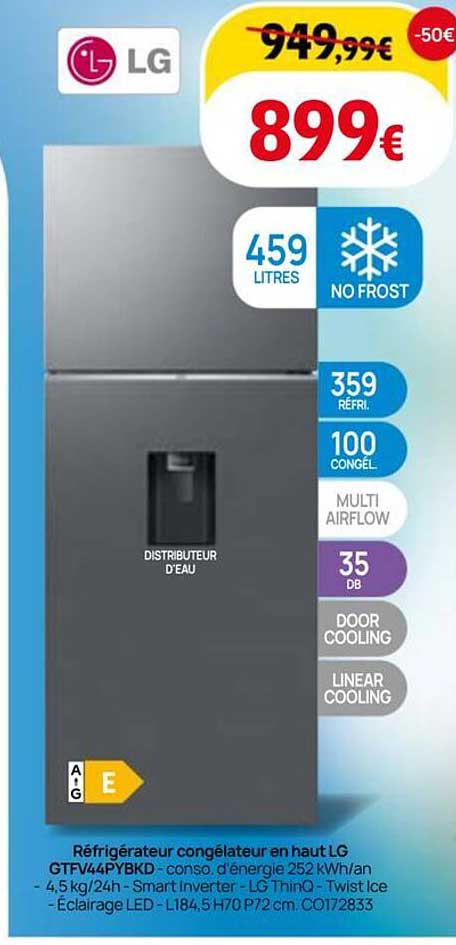 Réfrigérateur congélateur en haut LG GTFV44PYBKD