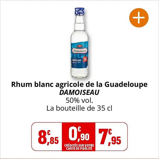 Rhum blanc agricole de la Guadeloupe DAMOISEAU 50% vol. La bouteille de 35 cl