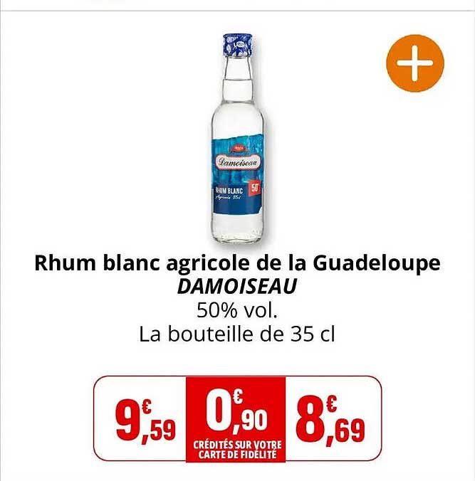 Rhum blanc agricole de la Guadeloupe DAMOISEAU 50% vol. La bouteille de 35 cl