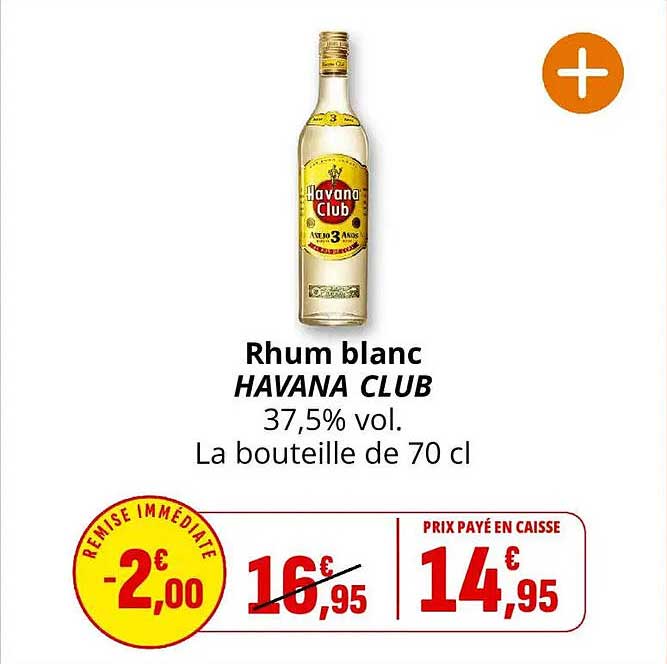 Rhum blanc HAVANA CLUB 37,5% vol. La bouteille de 70 cl
