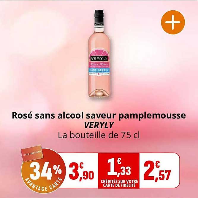 Rosé sans alcool saveur pamplemousse VERYLY La bouteille de 75 cl