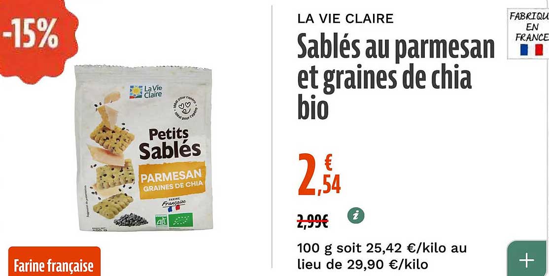 Sablés au parmesan et graines de chia bio
