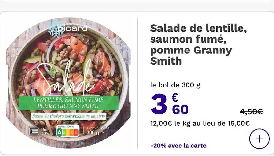 Salade de lentille, saumon fumé, pomme Granny Smith