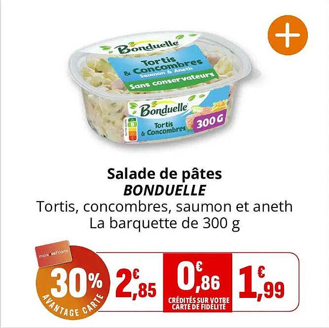Salade de pâtes BONDUELLE Tortis, concombres, saumon et aneth La barquette de 300 g