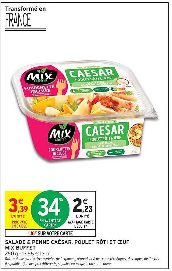 SALADE & PENNE CAÉSAR, POULET RÔTI ET ŒUF MIX BUFFET