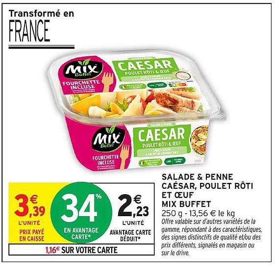 SALADE & PENNE CAESAR, POULET RÔTI ET OEUF MIX BUFFET