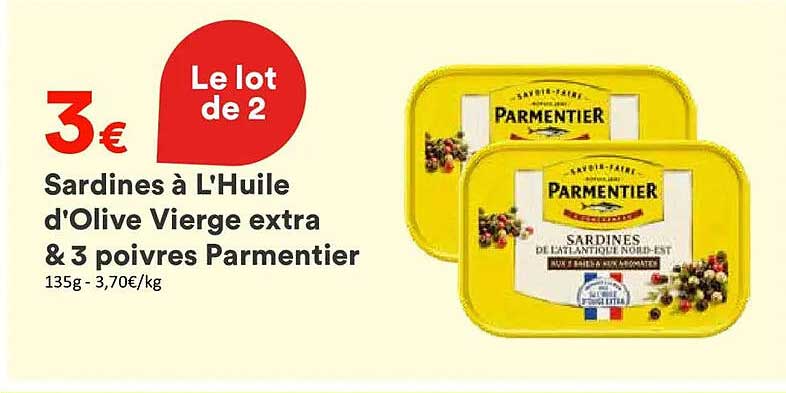 Sardines à L'Huile d'Olive Vierge extra & 3 poivres Parmentier