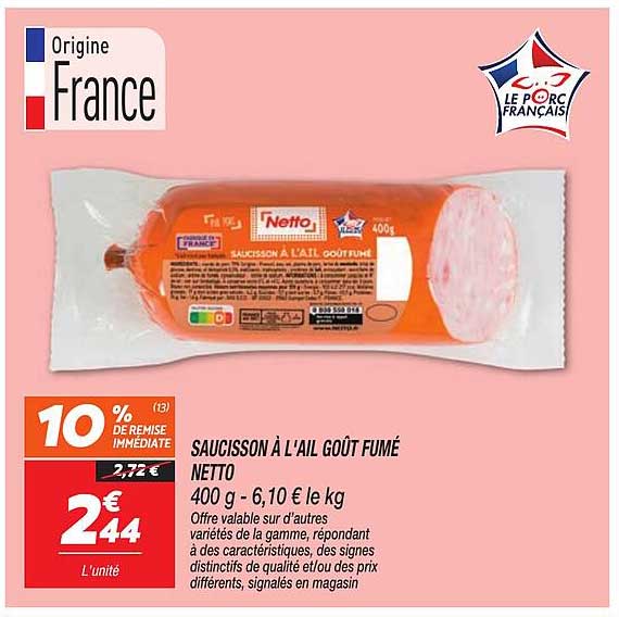 SAUCISSON À L'AIL GOÛT FUMÉ NETTO