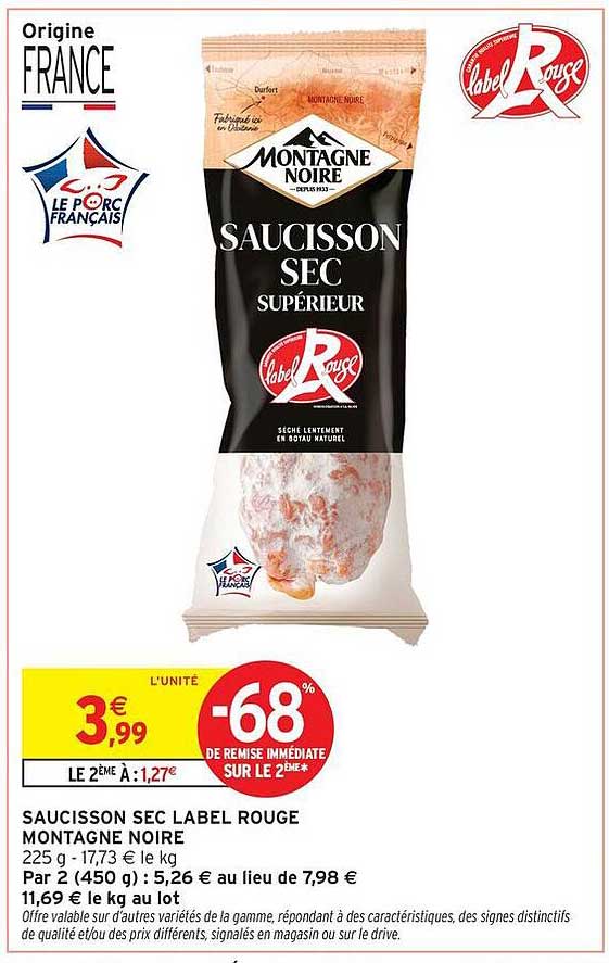 SAUCISSON SEC LABEL ROUGE MONTAGNE NOIRE