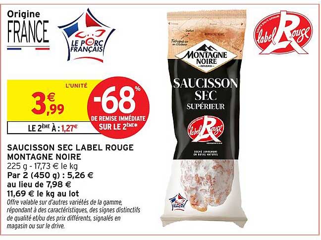 SAUCISSON SEC LABEL ROUGE MONTAGNE NOIRE