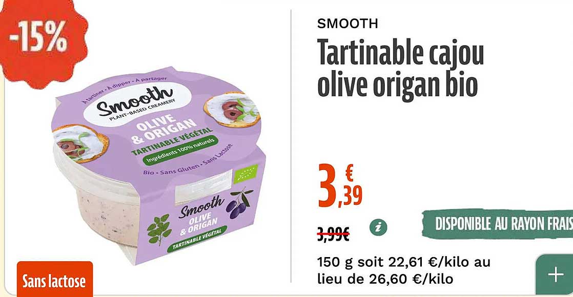 SMOOTH Tartinable cajou olive origan bio