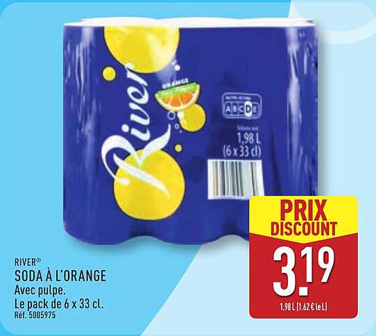 SODA À L'ORANGE Avec pulpe. Le pack de 6 x 33 cl.