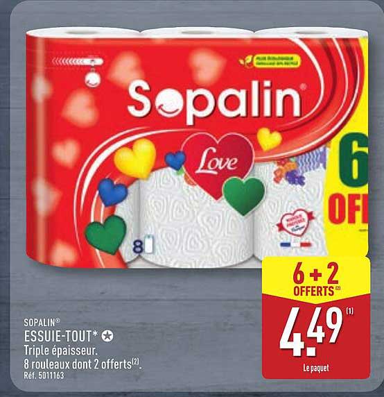 SOPALIN ESSUIE-TOUT* Triple épaisseur. 8 rouleaux dont 2 offerts