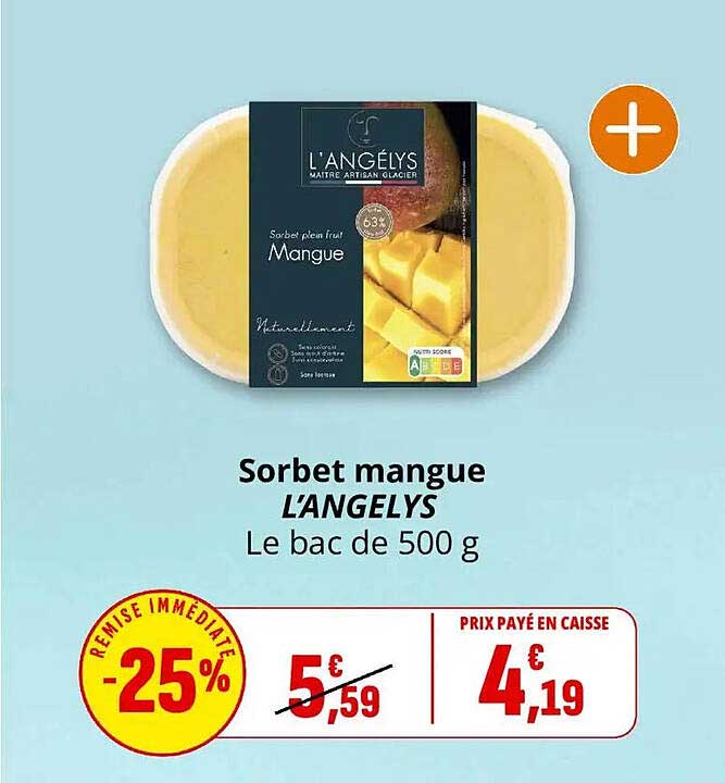Sorbet mangue L'ANGÉLYS Le bac de 500 g