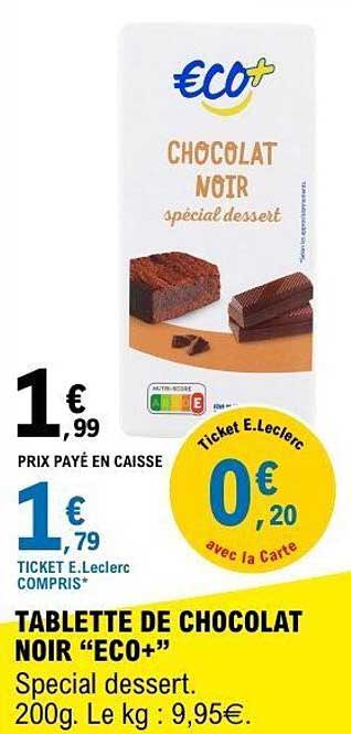 TABLETTE DE CHOCOLAT NOIR “ECO+”