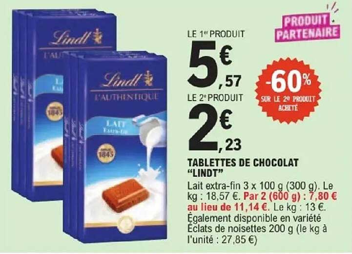 TABLETTES DE CHOCOLAT “LINDT”