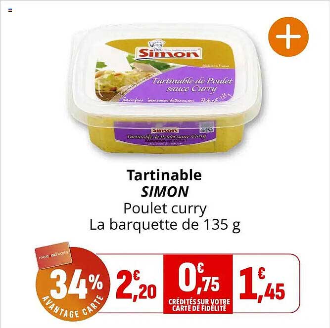 Tartinable SIMON Poulet curry La barquette de 135 g