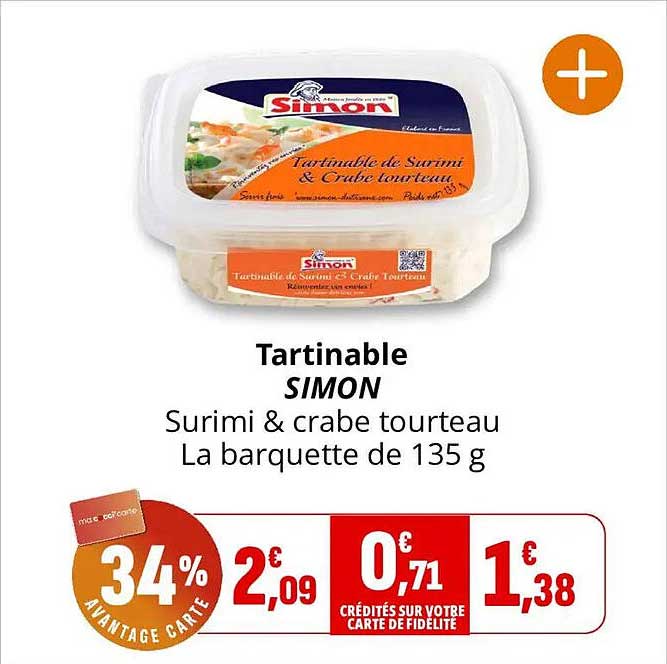 Tartinable SIMON Surimi & crabe tourteau La barquette de 135 g