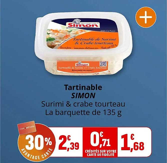 Tartinable SIMON Surimi & crabe tourteau La barquette de 135 g