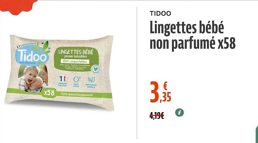 TIDOO Lingettes bébé non parfumé x58