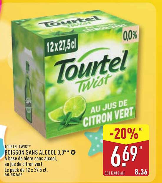 TOURTEL TWIST® BOISSON SANS ALCOOL 0,0°* À base de bière sans alcool, au jus de citron vert. Le pack de 12 x 27,5 cl.