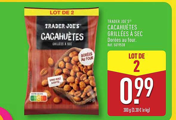 TRADER JOE'S CACAHUÈTES GRILLÉES À SEC