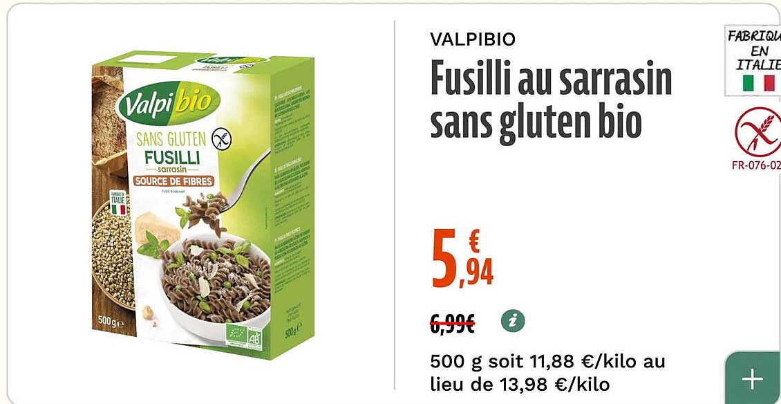 VALPIBIO Fusilli au sarrasin sans gluten bio