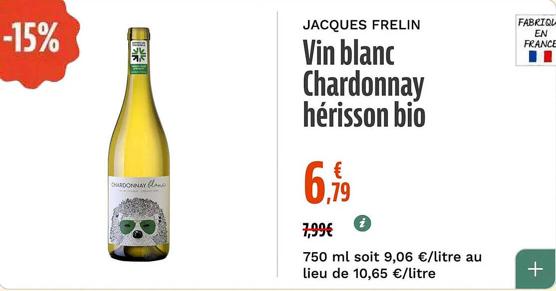 Vin blanc Chardonnay hérisson bio