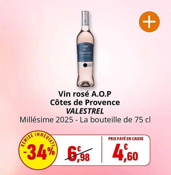 Vin rosé A.O.P Côtes de Provence VALESTREL Millésime 2025 - La bouteille de 75 cl