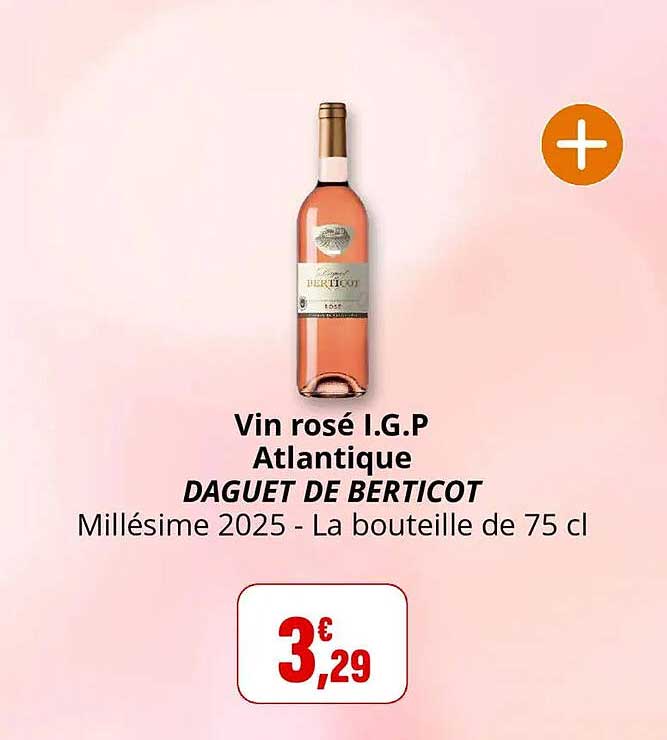 Vin rosé I.G.P Atlantique DAGUET DE BERTICOT Millésime 2025 - La bouteille de 75 cl