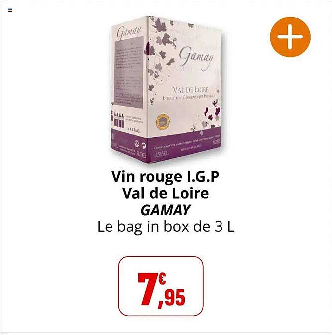 Vin rouge I.G.P Val de Loire GAMAY Le bag in box de 3 L