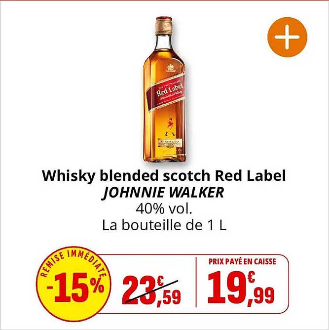 Whisky blended scotch Red Label JOHNnie WALKER 40% vol. La bouteille de 1 L